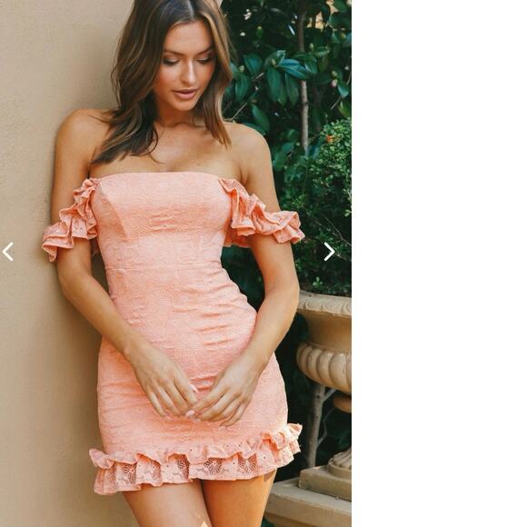 Selfie Leslie Verona Off-Shoulder Lace Overlay Mini Dress Orange Size Small - Picture 1 of 10